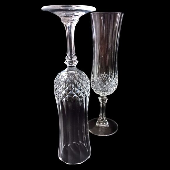 Cristal D Arques Longchamp Champagne Flutes Pair Diamax Crystal Clear France - Picture 5 of 16